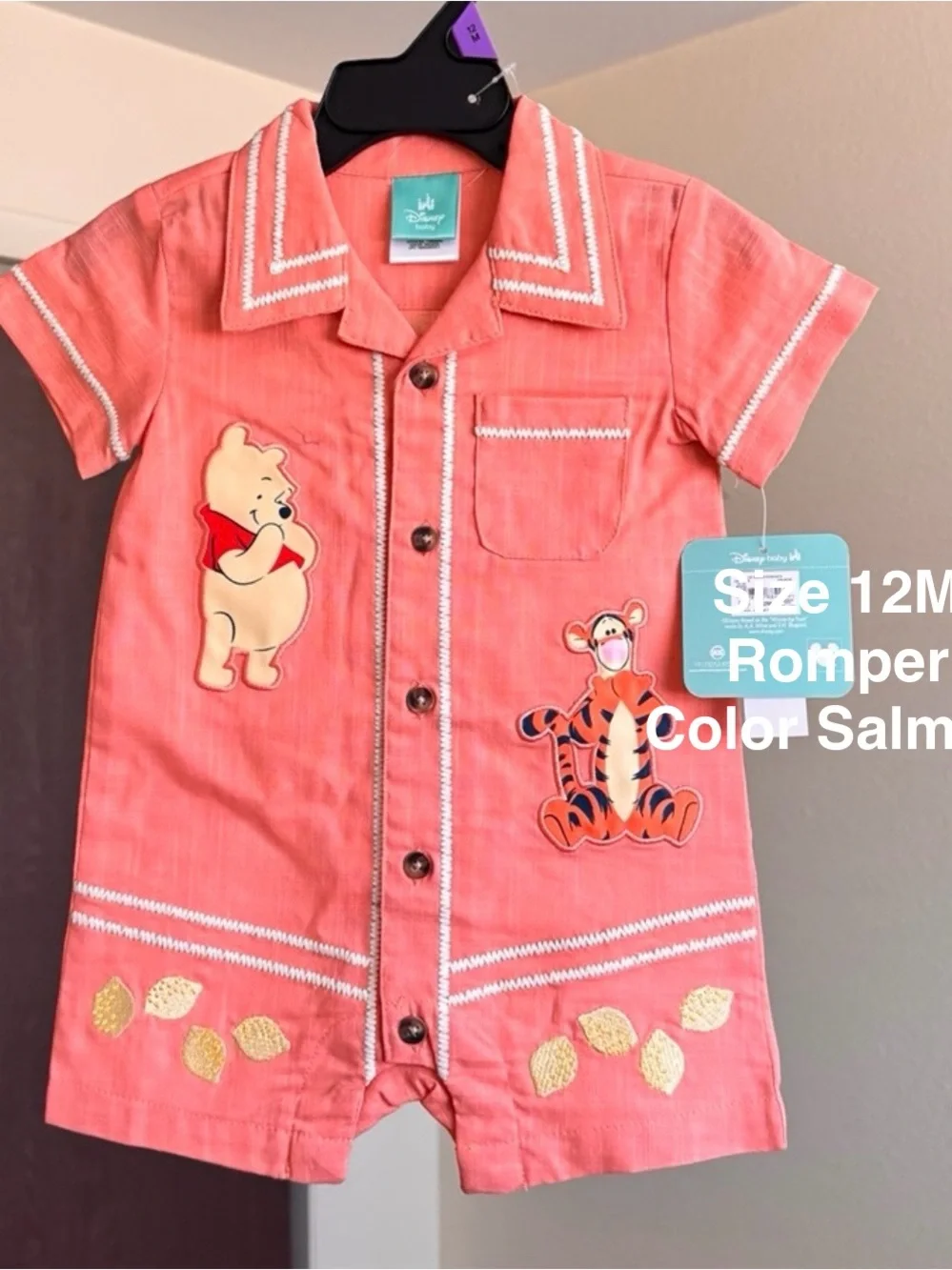 Winnie The Pooh Baby Boy Linen Romper, Size 12M